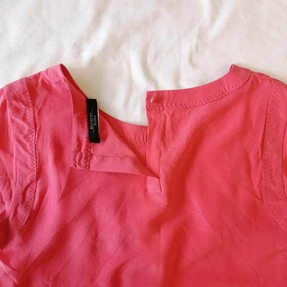 Weekend MaxMara Silk Ruffle Front Short Sleeve T-Shirt Blouse Pink Small - Picture 9 of 13
